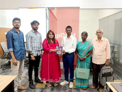 upGrad Coimbatore office - student and parents with the counselling team after their study abroad session